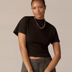 Anthropologie Top Rated Mock Neck Fancy Tee with Fitted Bodice and Flared Sleeve